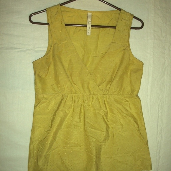 Fossil Yellow-Green Silk Sleeveless V-Neck Top S - Picture 1 of 2